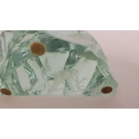 Vicke Lindstrand For Kosta Boda Blown Glass Block Blue Green Paperweight‎ Deer - Picture 15 of 16